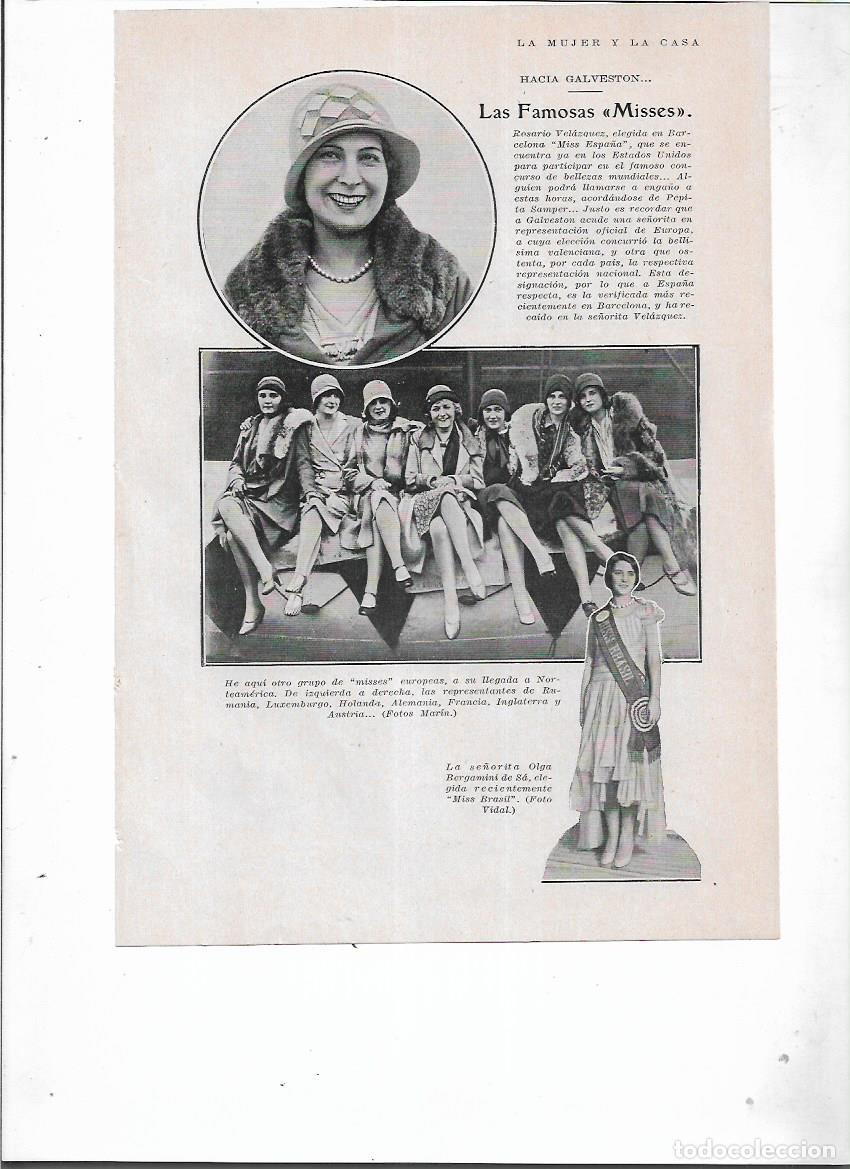 Coleccionismo: A&Ntilde;O 1929 RECORTE PRENSA CONCURSO DE BELLEZA MISSES EUROPEAS ROSARIO VELAZQUEZ MISS ESPA&Ntilde;A