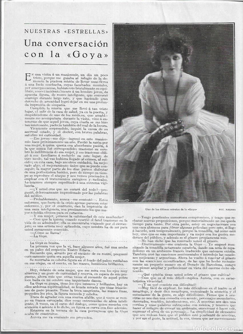 Collectionnisme: A&Ntilde;O 1925 RECORTE PRENSA AURORA PURIFICACION MA&Ntilde;ANOS JAUFFRET LA GOYA CUPLETISTA DIBUJO ALMADA