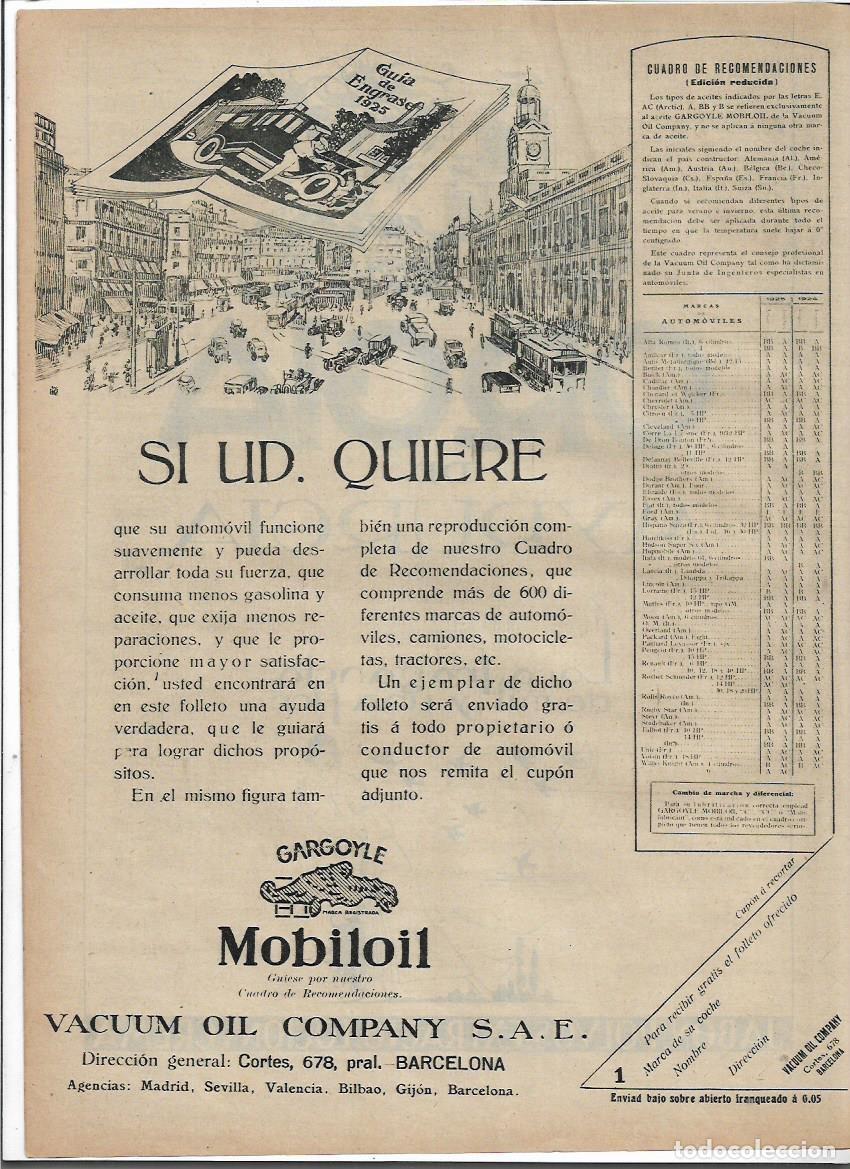 Colecionismo: A&Ntilde;O 1925 RECORTE PRENSA PUBLICIDAD GARGOYLE MOBILOIL PARA MOTOR COCHE AUTOMOVIL VACUUM OIL