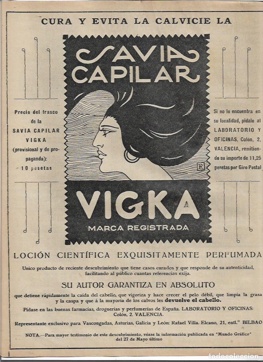 Colecionismo: A&Ntilde;O 1925 RECORTE PRENSA PUBLICIDAD SAVIA CAPILAR VIGKA CONTRA LA CALVICIE LOCION CIENTIFICA