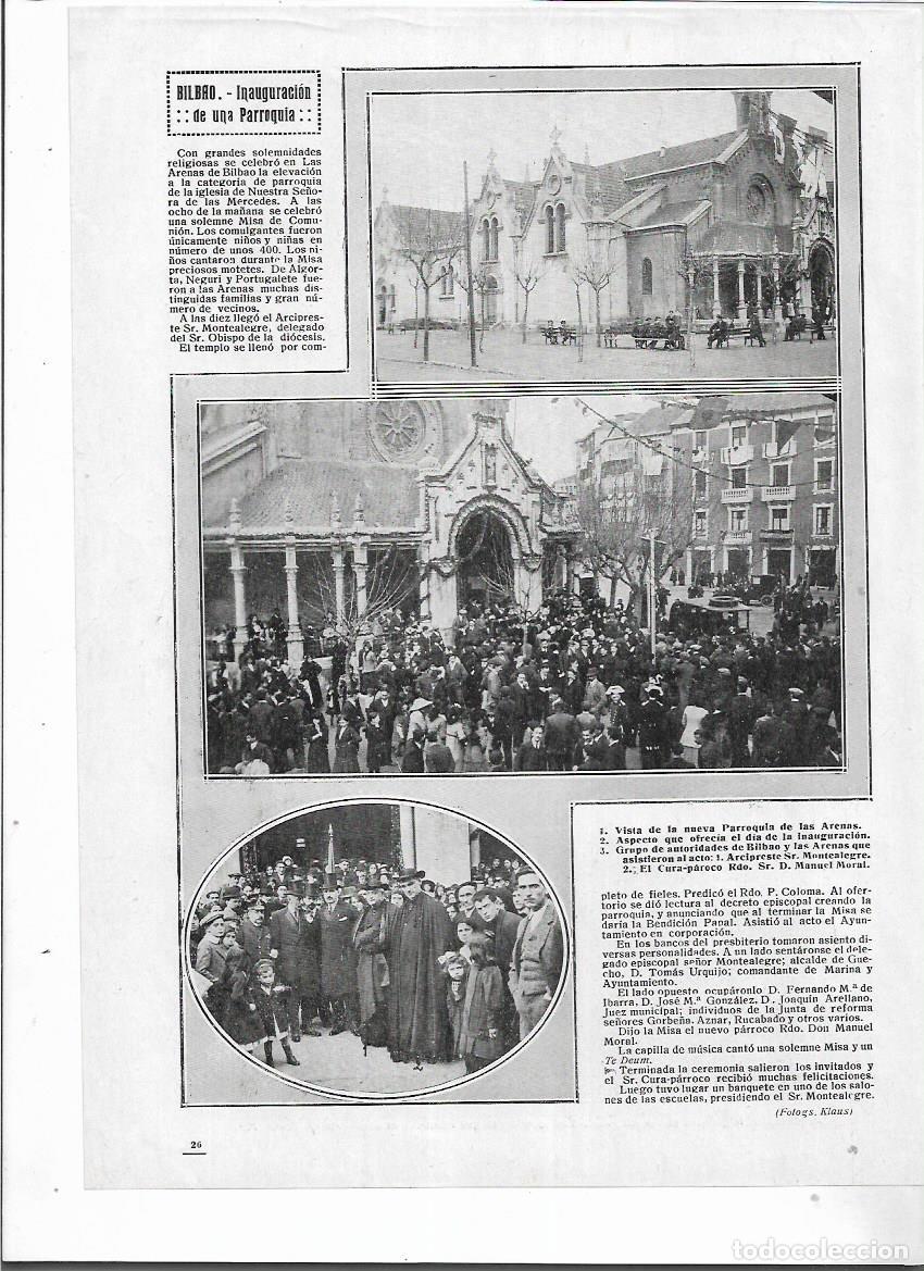 Coleccionismo: A&Ntilde;O 1913 RECORTE PRENSA LAS ARENAS DE BILBAO INAUGURACION DE LA IGLESIA PARROQUIA DE LAS ARENAS