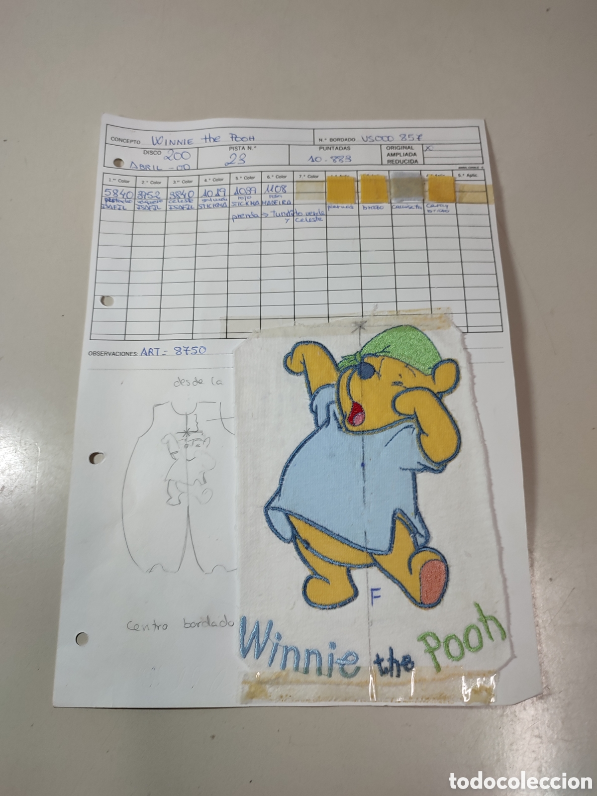 Coleccionismo: Boceto para bordados de ropa de beb&eacute;, Winnie the Pooh, A&ntilde;o 2000. Instrucciones, patr&oacute;n.