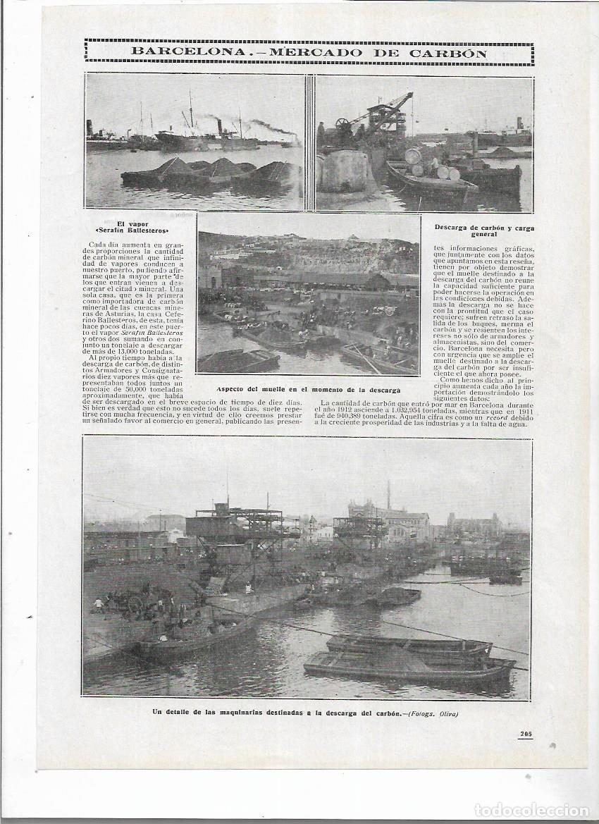 Collezionismo: A&Ntilde;O 1913 RECORTE PRENSA PUERTO BARCELONA MERCADO DE CARBON DESCARGA VAPOR SERAFIN BALLESTEROS