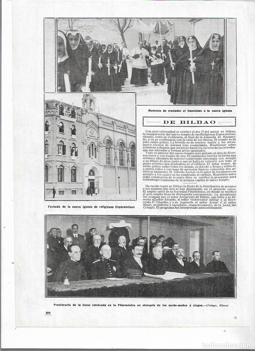 Collectionnisme: A&Ntilde;O 1913 RECORTE PRENSA BILBAO INAUGURACION DE LA NUEVA IGLESIA DE LAS RELIGIOSAS ESPERANCIANAS