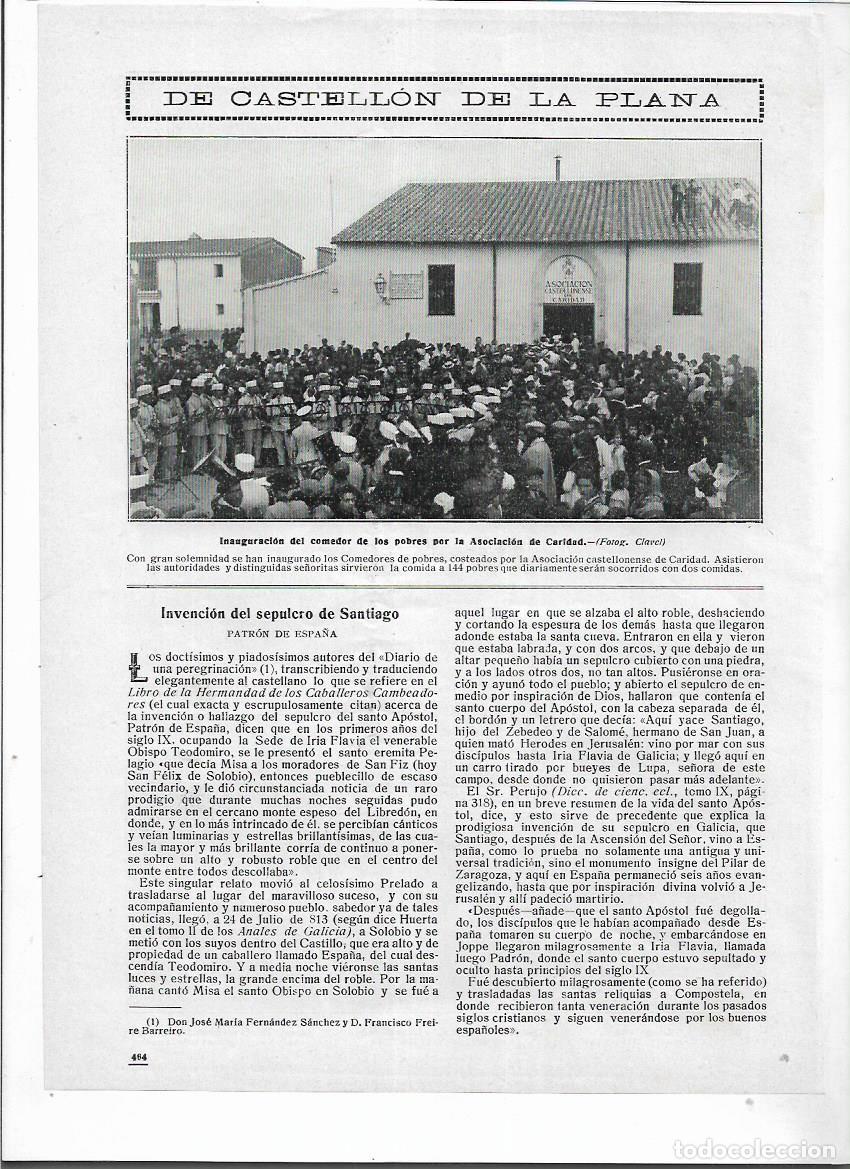 Colecionismo: A&Ntilde;O 1913 RECORTE PRENSA CASTELLON DE LA PLANA INAUGURACION COMEDOR POBRES ASOCIACION CARIDAD