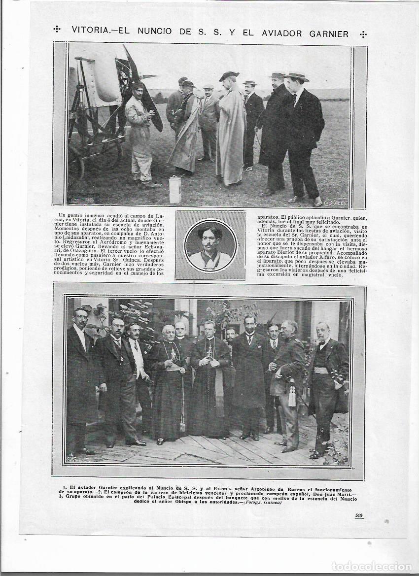 Collectionnisme: A&Ntilde;O 1913 RECORTE PRENSA VITORIA VISITA AVIADOR GARNIER Y EL NUNCIO PAPA AERODROMO AUTORIDADES