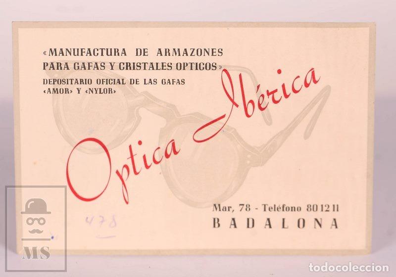 Colecionismo: Tarjeta de Visita Optica Ib&eacute;rica A&ntilde;os 50 - Gafas y Cristales &Oacute;pticos - Badalona - 11,5 x 7,6 cm
