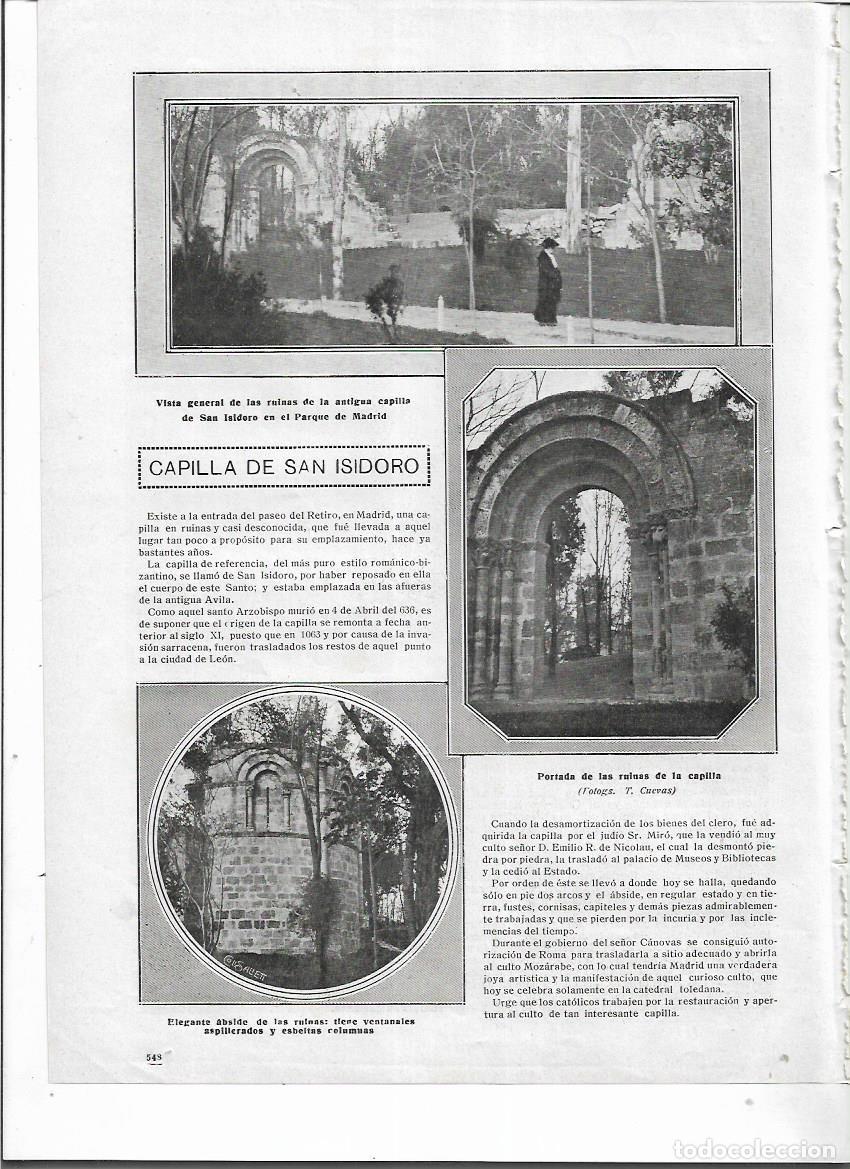 Collectionnisme: A&Ntilde;O 1913 RECORTE PRENSA MADRID CAPILLA DE SAN ISIDORO EN EL PARQUE DEL RETIRO