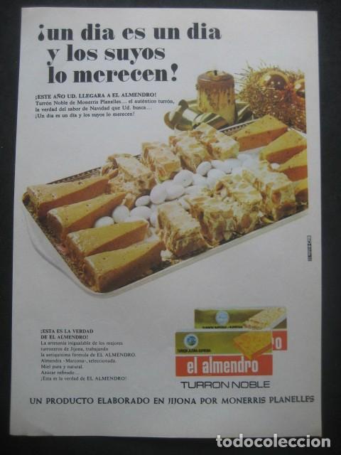 Coleccionismo: TURRONES EL ALMENDRO. MONERRIS PLANELLES, JIJONA. PUBLICIDAD ANUNCIO DE REVISTA DE LOS A&Ntilde;OS 60
