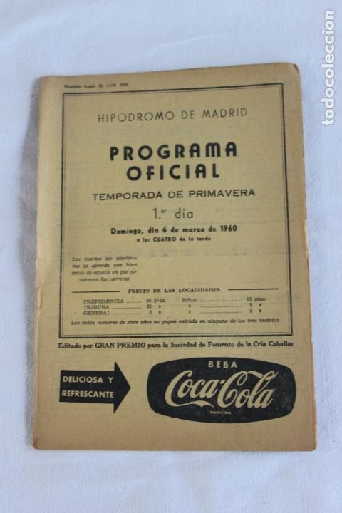 Coleccionismo: HIPODROMO DE MADRID PROGRAMA 1&ordm; DIA 6 DE MARZO 1960