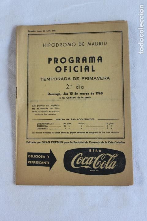 Coleccionismo: HIPODROMO DE MADRID PROGRAMA 2&ordm; DIA 13 DE MARZO 1960