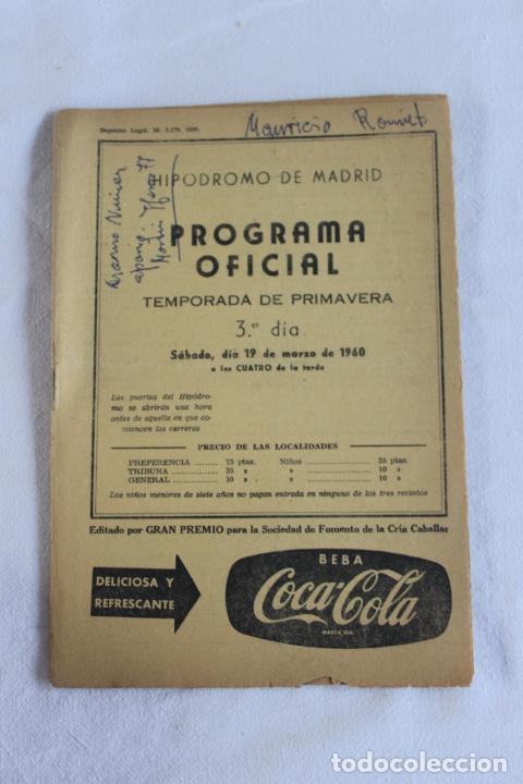 Coleccionismo: HIPODROMO DE MADRID PROGRAMA 3&ordm; DIA 19 DE MARZO 1960