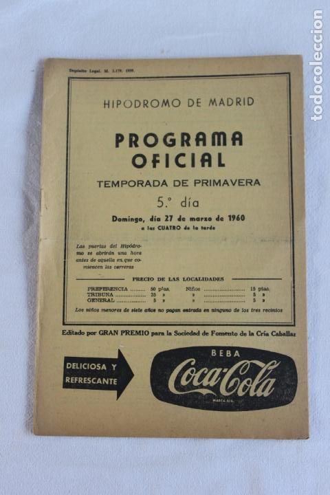 Coleccionismo: HIPODROMO DE MADRID PROGRAMA 5&ordm; DIA 27 DE MARZO 1960