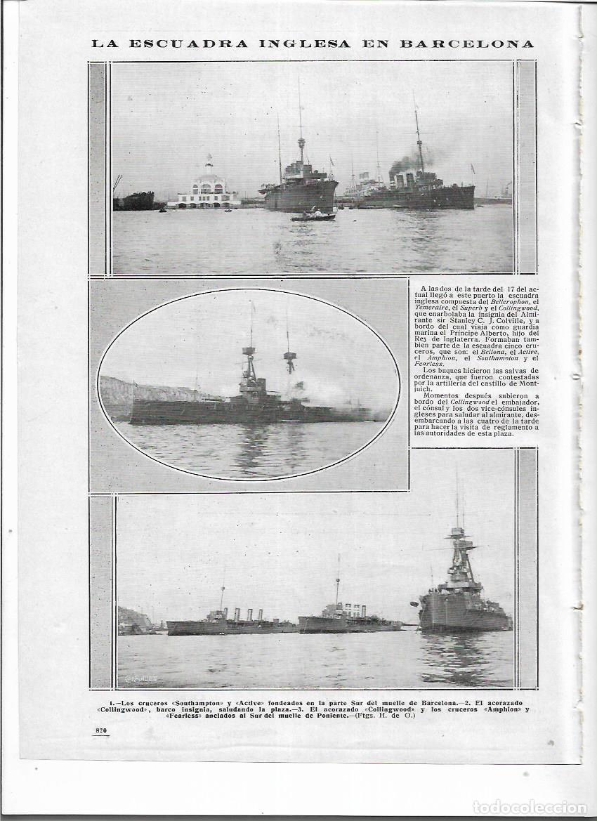 Colecionismo: A&Ntilde;O 1913 RECORTE PRENSA LA ESCUADRA INGLESA EN BARCELONA ACORAZADOS BARCOS BUQUES MUELLE PUERTO