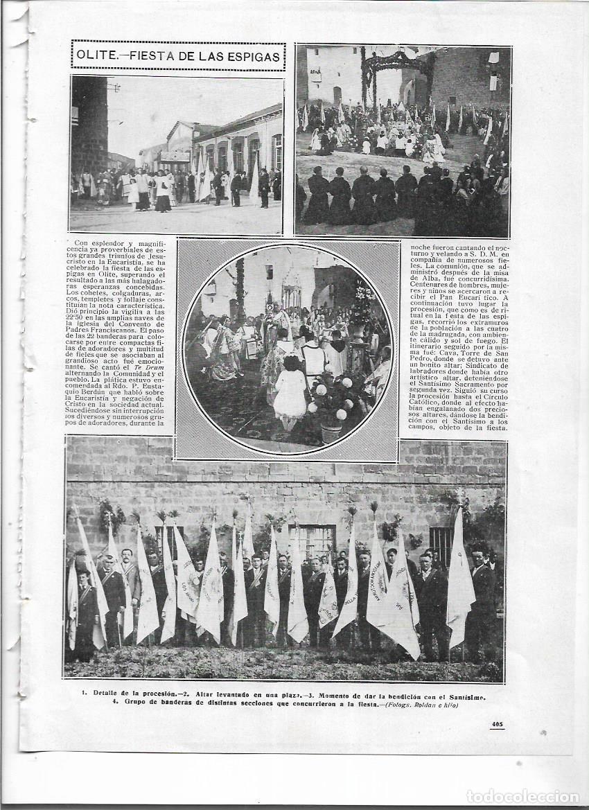 Colecionismo: A&Ntilde;O 1913 RECORTE PRENSA OLITE FIESTA DE LAS ESPIGAS PROCESION BENDICION BANDERAS ALTAR