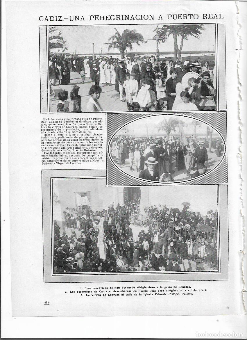 Coleccionismo: A&Ntilde;O 1913 RECORTE PRENSA CADIZ PEREGRINACION A PUERTO REAL GRUTA VIRGEN DE LOURDES PROCESION