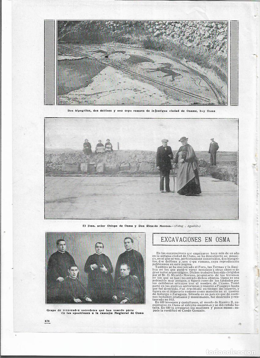 Colecionismo: A&Ntilde;O 1913 RECORTE PRENSA OSMA EXCAVACIONES HIPOGRIFOS COPA ROMANA VISITA DEL OBISPO DE OSMA