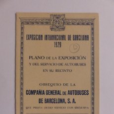 Coleccionismo: BARCELONA, PLANO DE LA EXPOSICION INTERNACIONAL, AÑO 1929, SERVICIO COMPAÑIA AUTOBUSES. Lote 401138354