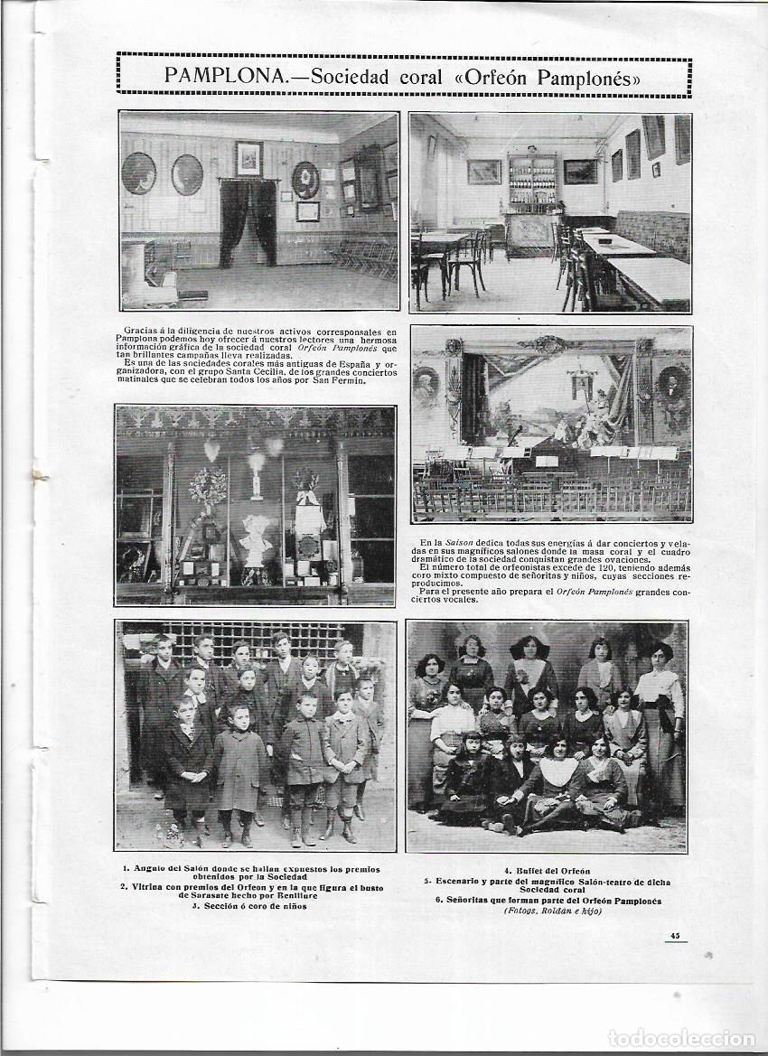 Colecionismo: A&Ntilde;O 1912 RECORTE PRENSA PAMPLONA SOCIEDAD CORAL ORFEON PAMPLONES VITRINA PREMIOS BUFFET SALON TEATRO