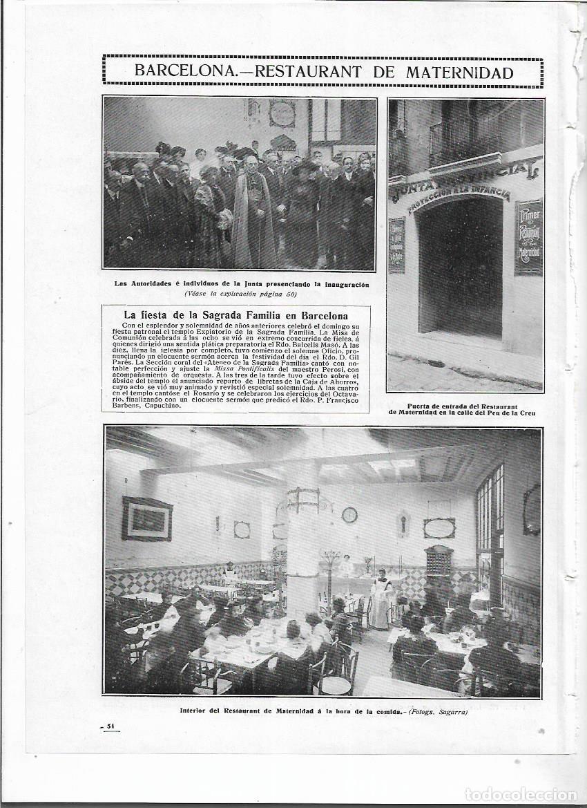 Colecionismo: A&Ntilde;O 1912 RECORTE PRENSA BARCELONA INAUGURACION RESTAURANTE MATERNIDAD PROTECCION INFANCIA