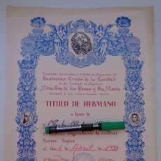 Coleccionismo: SEMANA SANTA DE SEVILLA : DIPLOMA TITULO HERMANO, HERMANDAD CRISTO CARIDAD Y SRA. DE LAS PENAS. 1993. Lote 402500374