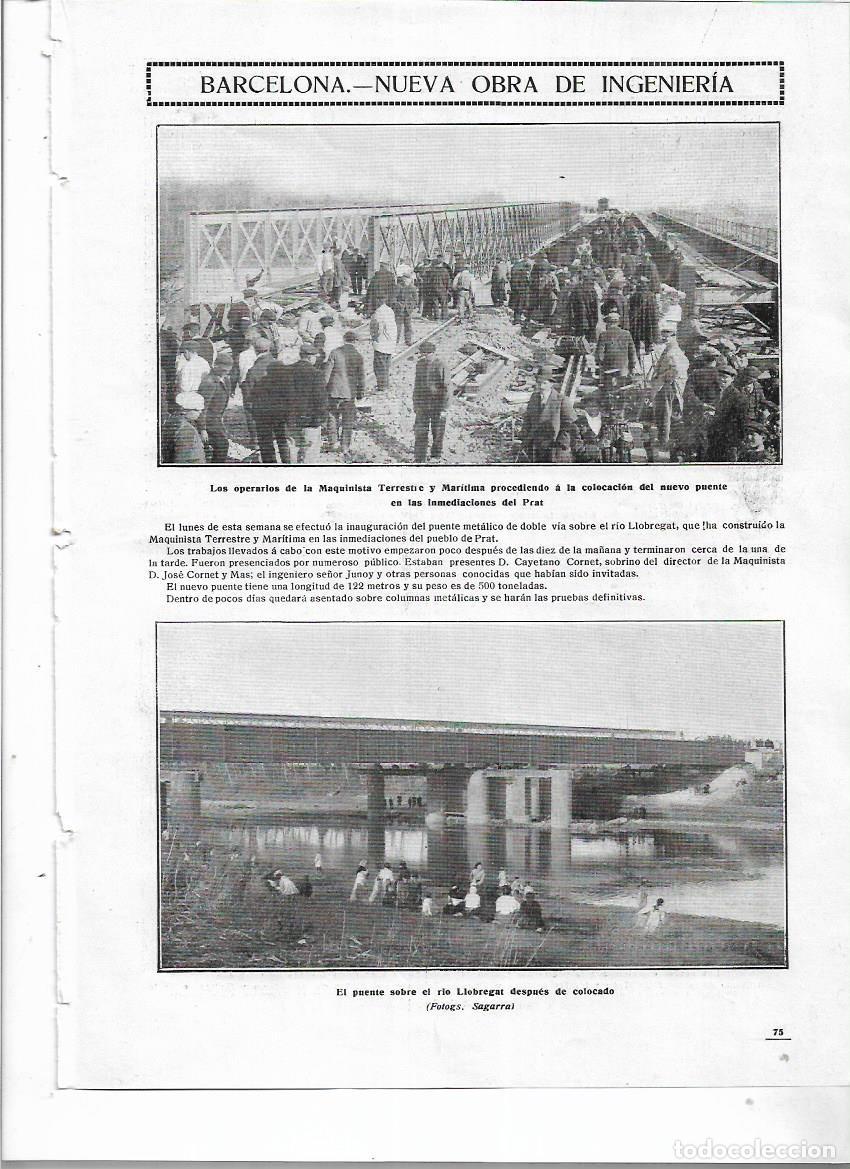 Coleccionismo: A&Ntilde;O 1912 RECORTE PRENSA BCNA OBRA INGENIERIA NUEVO PUENTE EL PRAT OPERARIOS MAQUINISTA TERRESTRE