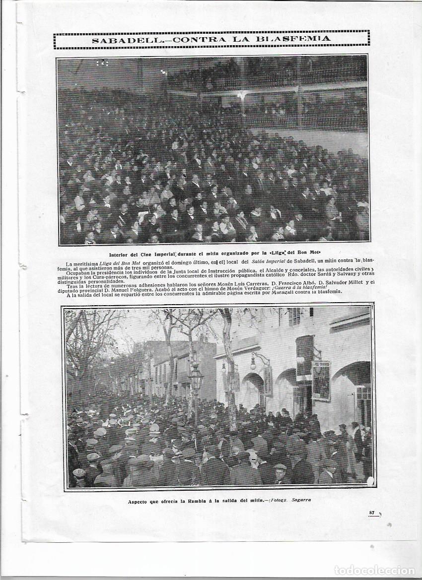 Collezionismo: A&Ntilde;O 1912 RECORTE PRENSA SABADELL MITIN CONTRA LA BLASFEMIA LLIGA DEL BON MOT CINE IMPERIAL