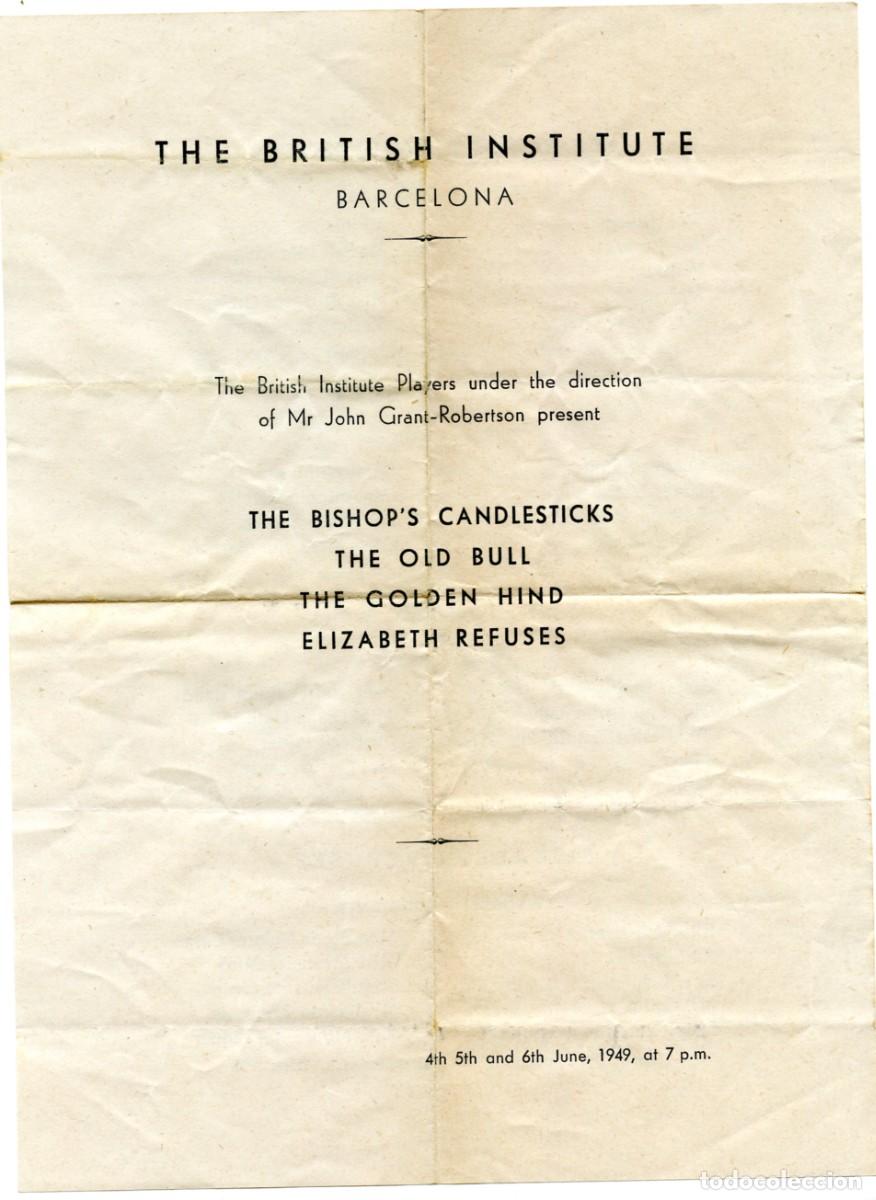 Coleccionismo: British Institute de Barcelona Programa de funciones teatrales (1949) - Foto 1
