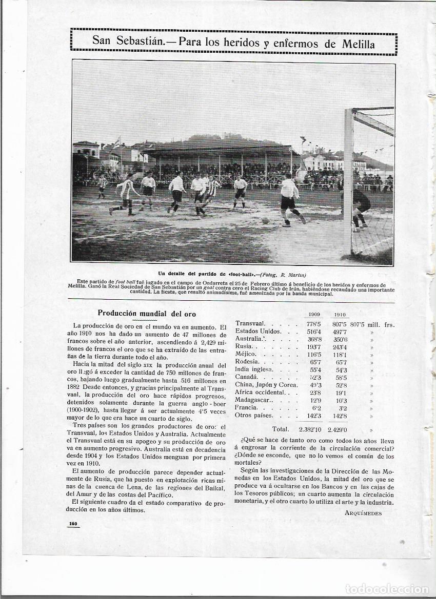 Collezionismo: &Ntilde;O 1912 RECORTE PRENSA CAMPO FUTBOL ONDARRETA PARTIDO BENEFICIO HERIDOS GUERRA MELILLA REAL SOCIEDAD