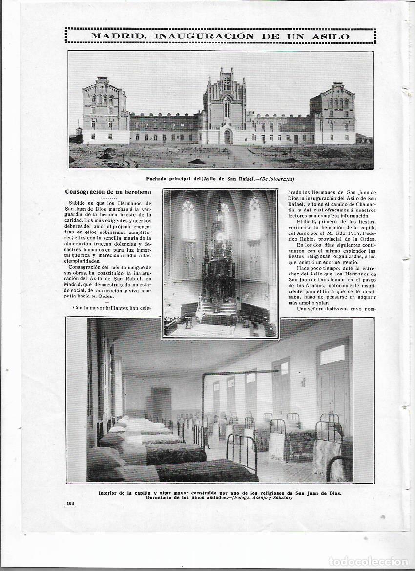 Colecionismo: A&Ntilde;O 1912 RECORTE PRENSA MADRID INAUGURACION DEL ASILO DE SAN RAFAEL CAPILLA ALTAR DORMITORIO COMEDOR