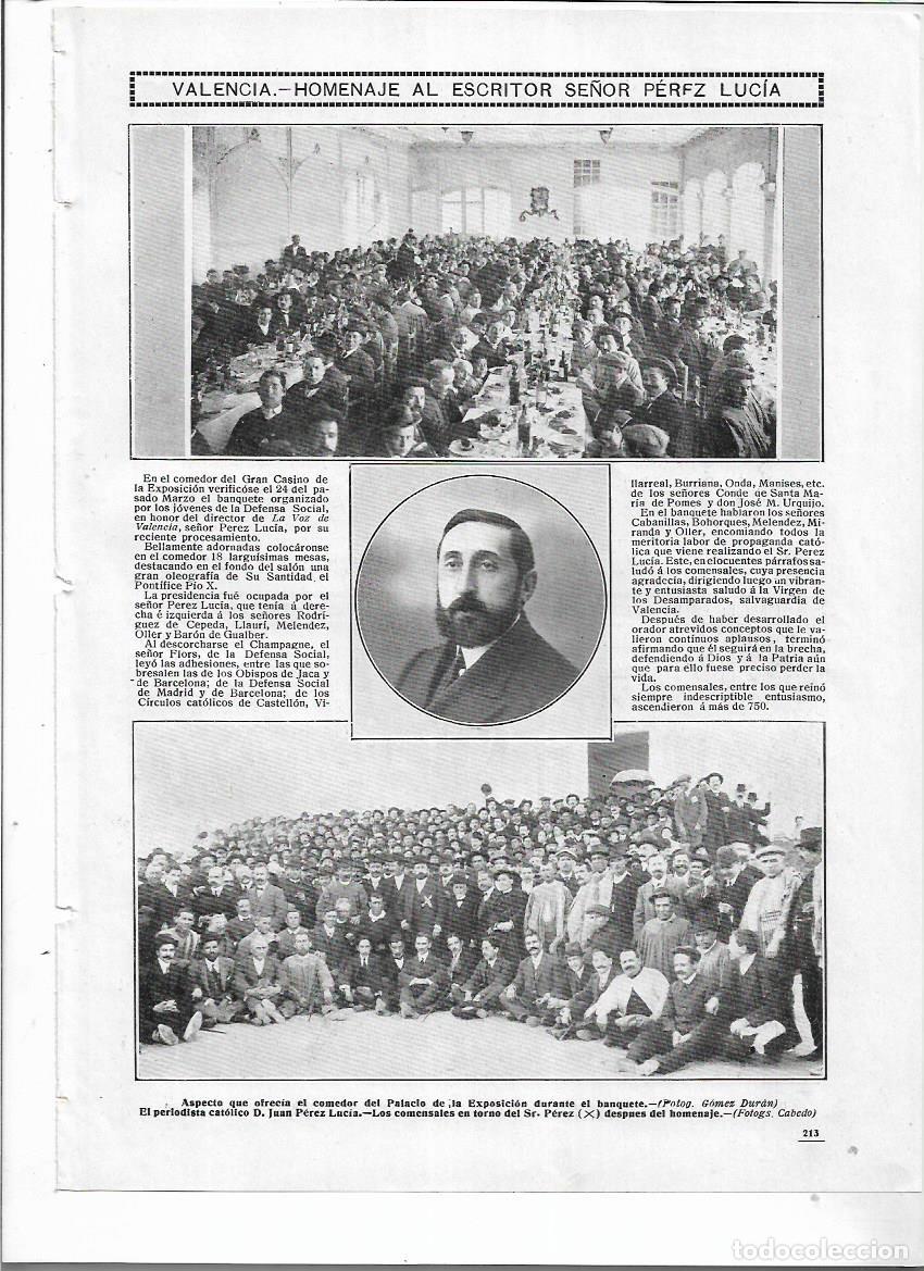 Coleccionismo: A&Ntilde;O 1912 RECORTE PRENSA VALENCIA HOMENAJE AL ESCRITOR PEREZ LUCIA BANQUETE PALACIO EXPOSICION