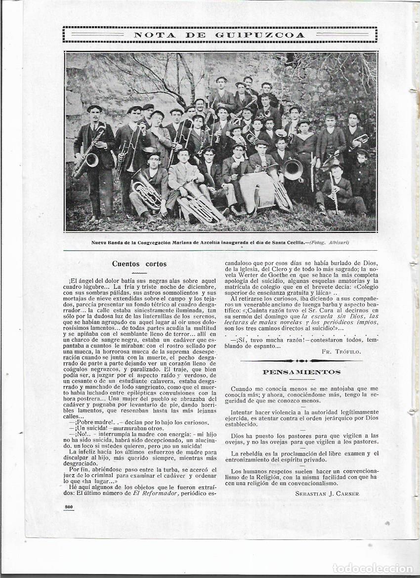Colecionismo: A&Ntilde;O 1912 RECORTE PRENSA GUIPUZCOA AZCOITIA INAUGURACION NUEVA BANDA MUSICA CONGREGACION MARIANA