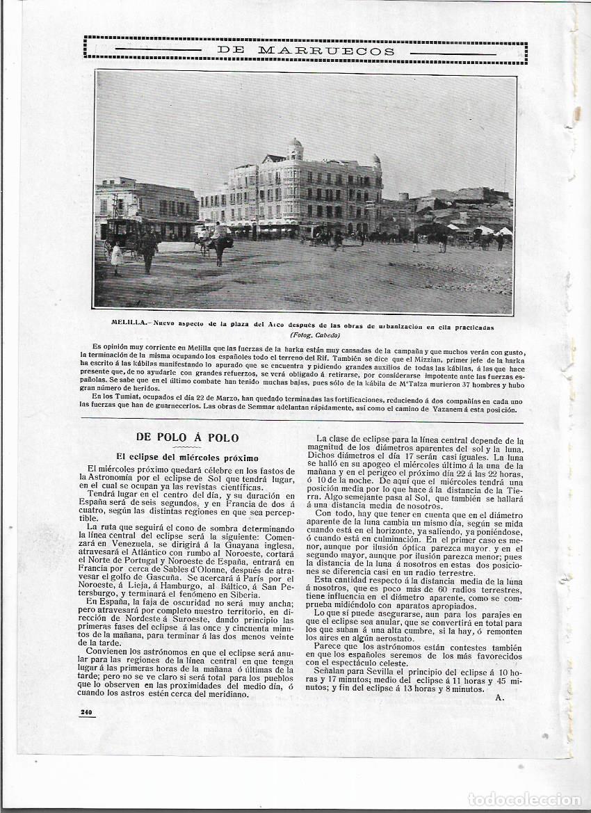 Colecionismo: A&Ntilde;O 1912 RECORTE PRENSA MELILLA PLAZA DEL ARCO DESPUES DE LAS OBRAS DE URBANIZACION