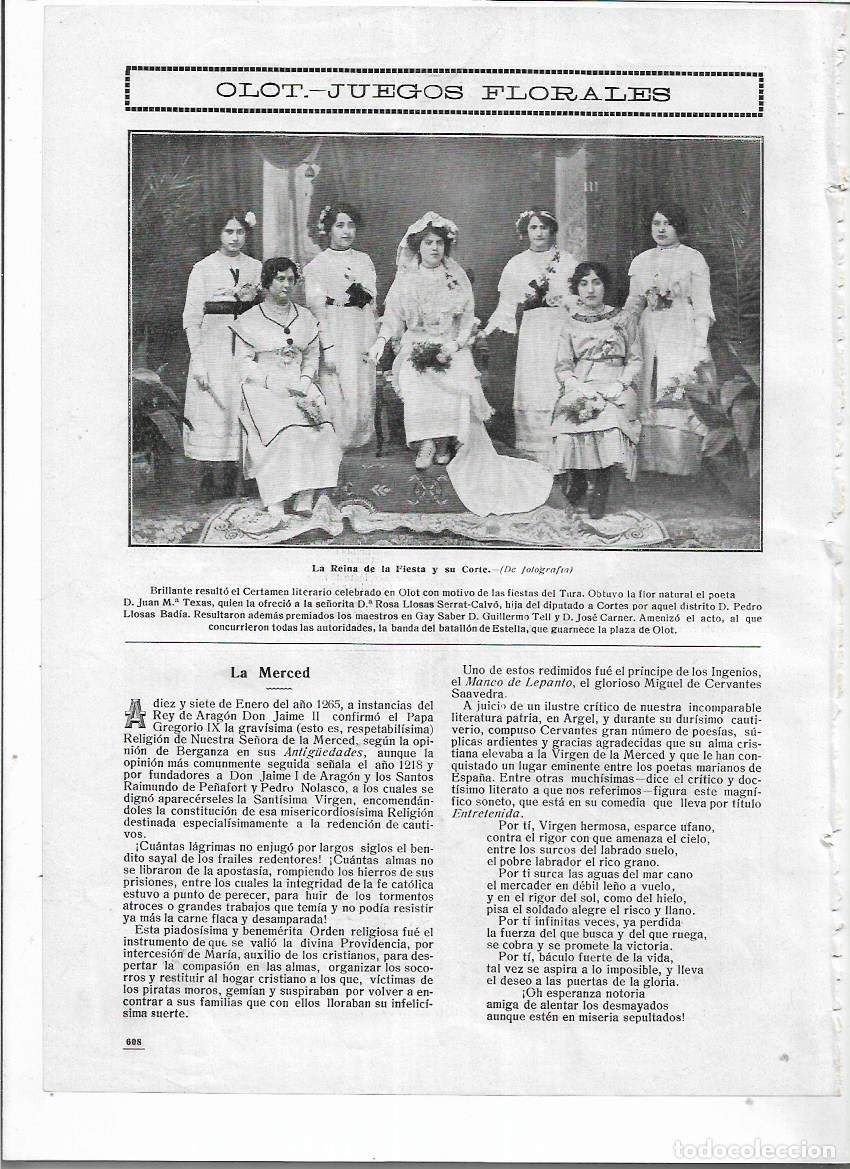 Colecionismo: A&Ntilde;O 1912 RECORTE PRENSA OLOT JUEGOS FLORALES REINA Y SU CORTE ACTO AMENIZADO POR BATALLON DE ESTELLA