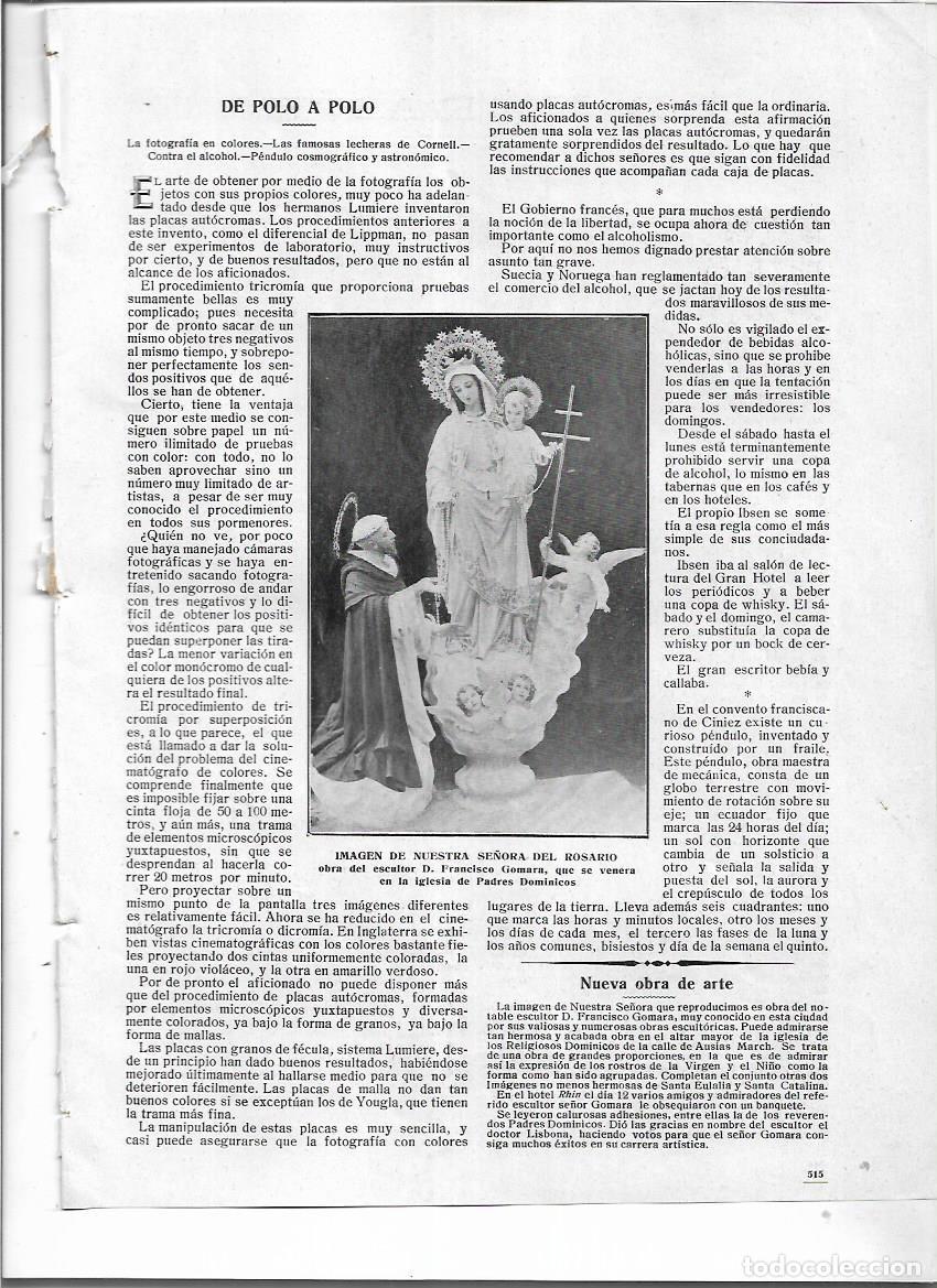 Colecionismo: A&Ntilde;O 1912 RECORTE PRENSA IMAGEN NUESTRA SE&Ntilde;ORA DEL ROSARIO ESCULTURA FRANCISCO GOMARA