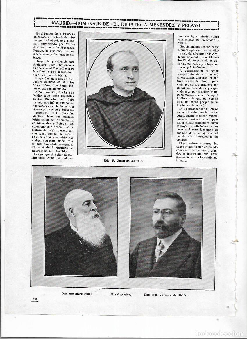 Collezionismo: A&Ntilde;O 1912 RECORTE PRENSA MADRID HOMENAJE A MENEDEZ PELAYO POR EL DEBATE TEATRO DE LA PRINCESA