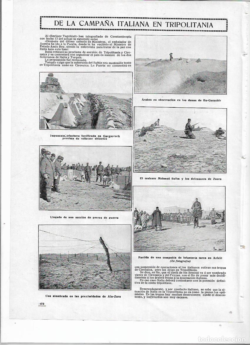 Colecionismo: A&Ntilde;O 1912 RECORTE PRENSA GUERRA CAMPA&Ntilde;A ITALIANA EN TRIPOLITANIA TRINCHERA GARGARESCH ZUARA