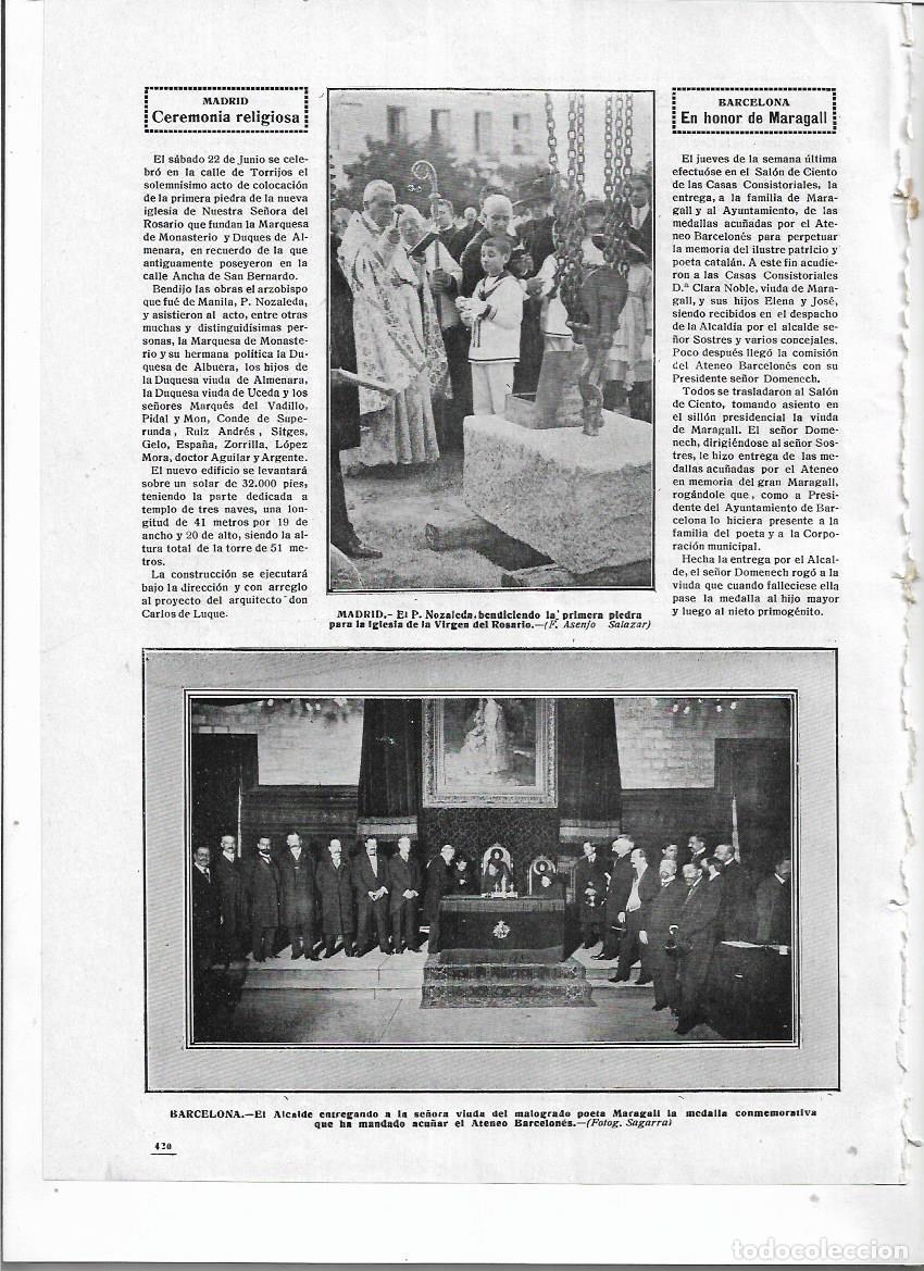 Collezionismo: A&Ntilde;O 1912 RECORTE PRENSA MADRID BENDICION PRIMERA PIEDRA IGLESIA VIRGEN DEL ROSARIO PADRE NOZALEDA