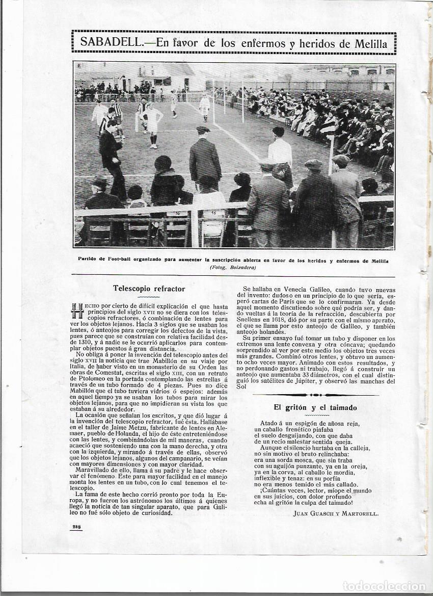 Colecionismo: A&Ntilde;O 1912 RECORTE PRENSA SABADELL PARTIDO DE FUTBOL A BENEFICIO ENFERMOS HERIDOS DE MELILLA