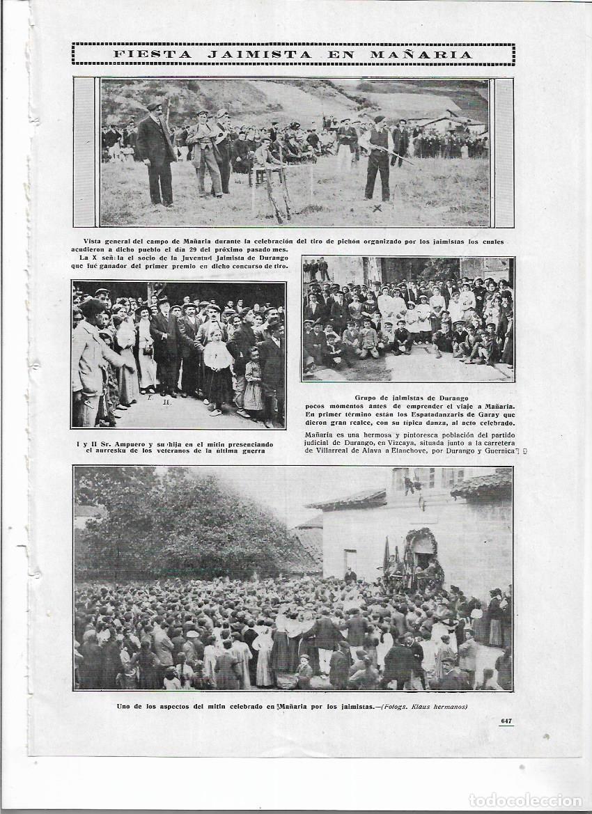 Collezionismo: A&Ntilde;O 1912 RECORTE PRENSA MA&Ntilde;ARIA VIZCAYA FIESTA JAIMISTA TIRO PICHON GRUPO JAIMISTAS DE DURANGO