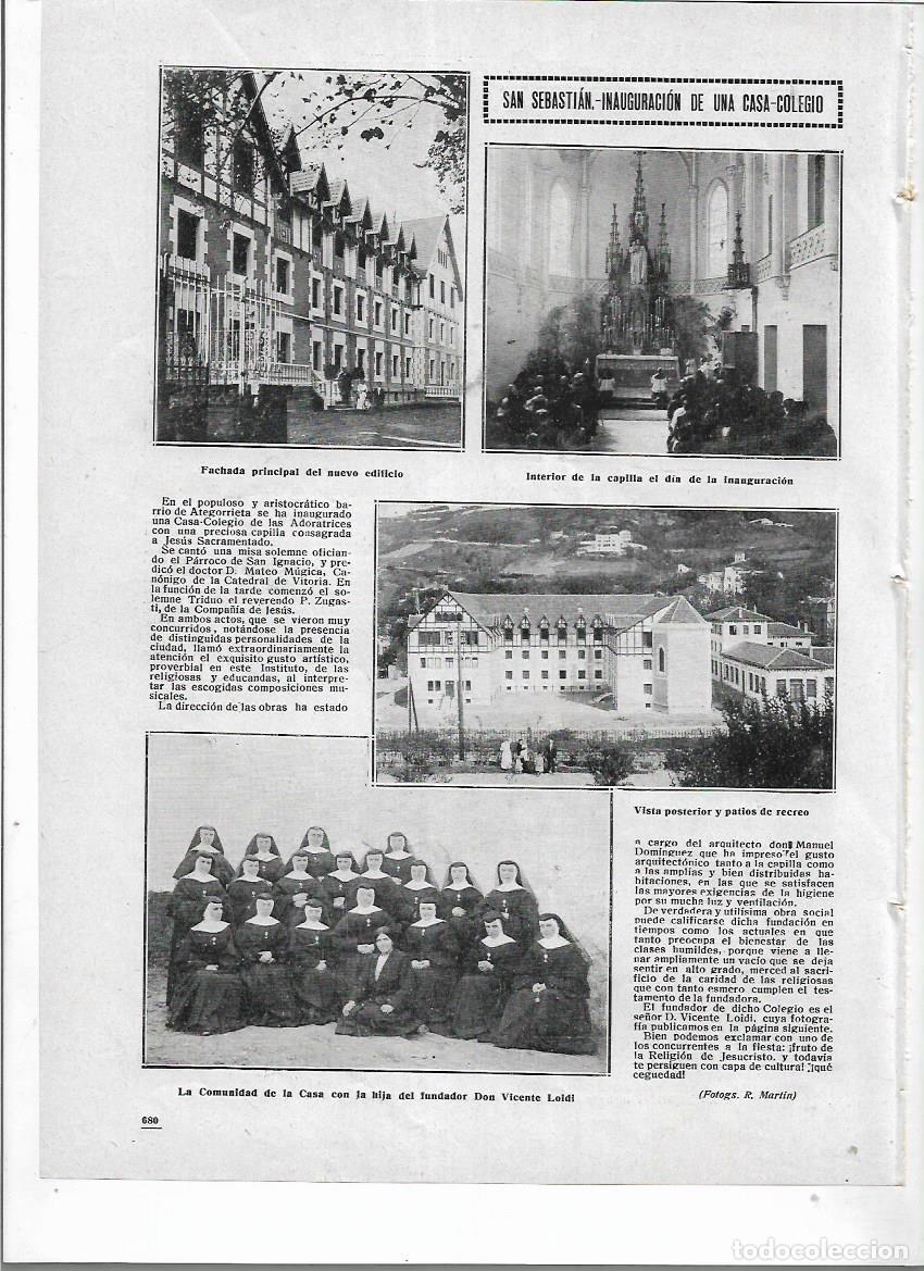 Coleccionismo: A&Ntilde;O 1912 RECORTE PRENSA SAN SEBASTIAN INAUGURACION CASA COLEGIO HERMANAS ADORATRICES VICENTE LOIDI