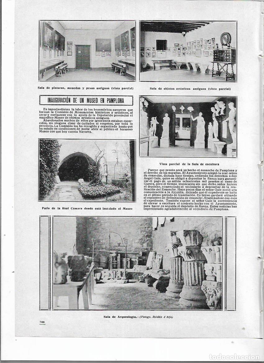 Colecionismo: A&Ntilde;O 1912 RECORTE PRENSA PAMPLONA INAUGURACION MUSEO PATIO REAL CAMARA PINTURA ESCULTURA ARQUEOLOGIA