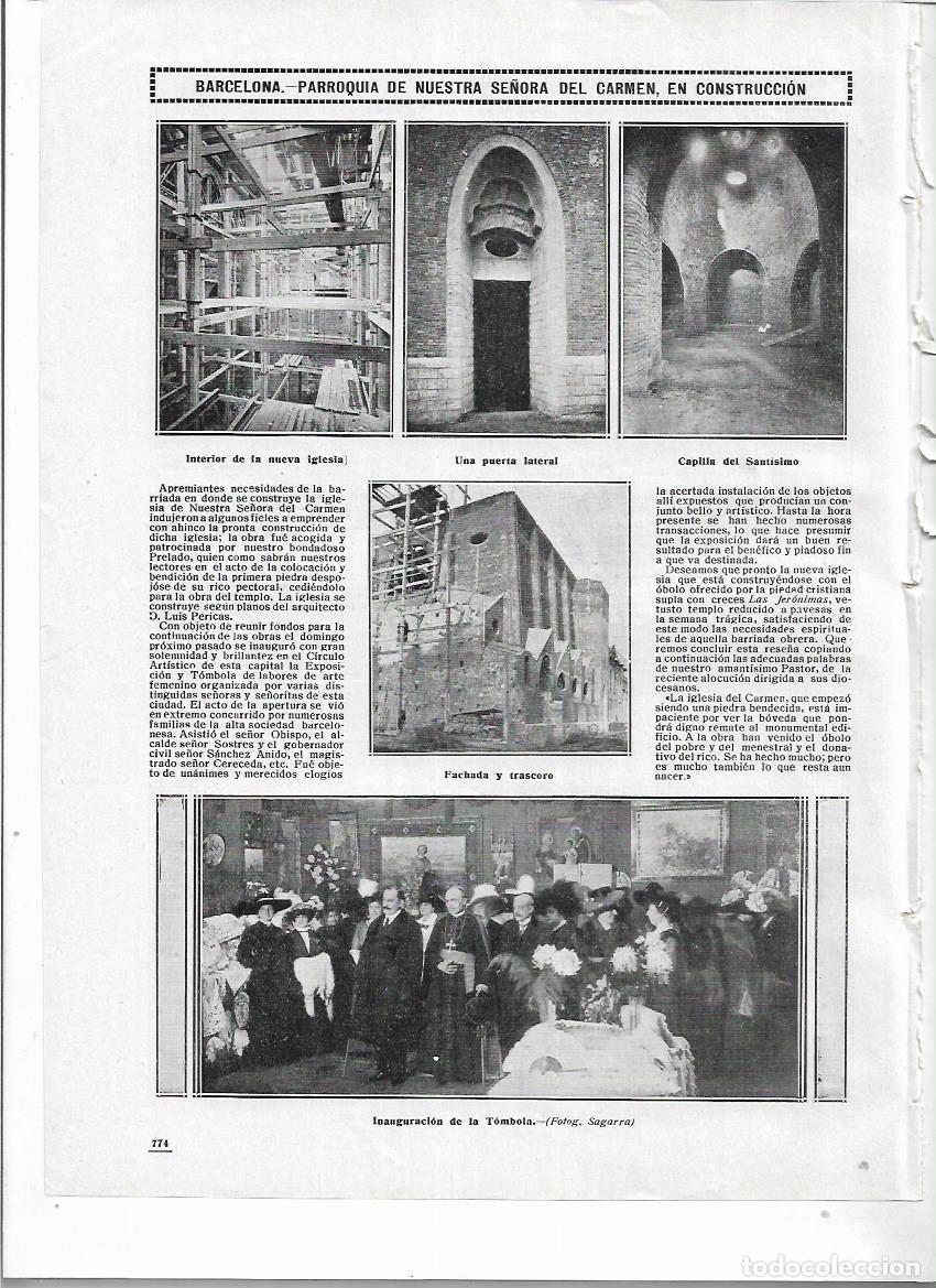 Collezionismo: A&Ntilde;O 1912 RECORTE PRENSA BARCELONA OBRAS CONSTRUCCION DE LA NUEVA IGLESIA DEL CARMEN