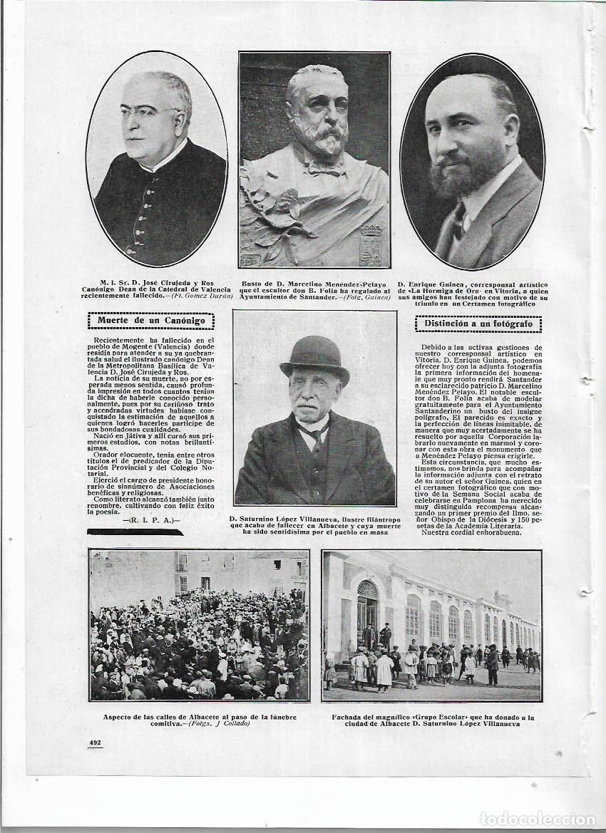 Collezionismo: A&Ntilde;O 1912 RECORTE PRENSA ALBACETE ESCUELA GRUPO ESCOLAR DONACION SATURNINO LOPEZ VILLANUEVA ENTIERRO