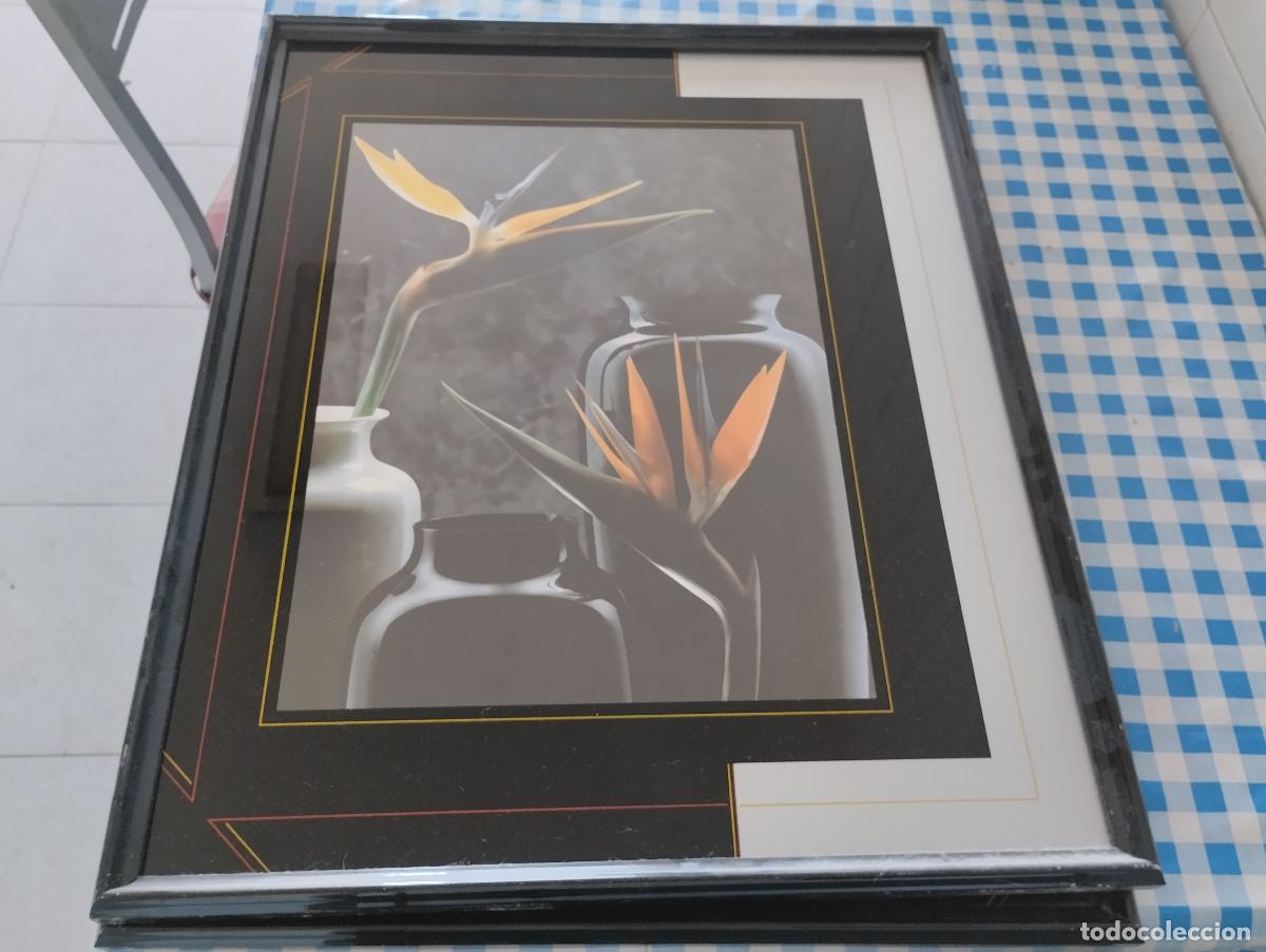 Coleccionismo: cuadro con foto de jarrones y aves del paraiso, mide 47x57cm