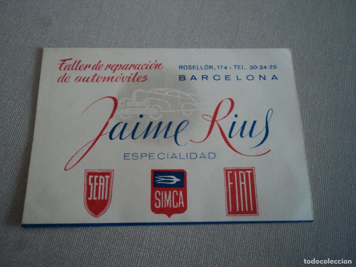 Coleccionismo: tarjeta de jaime rius taller de reparacion de automoviles de barcelona, seat, simca y fiat