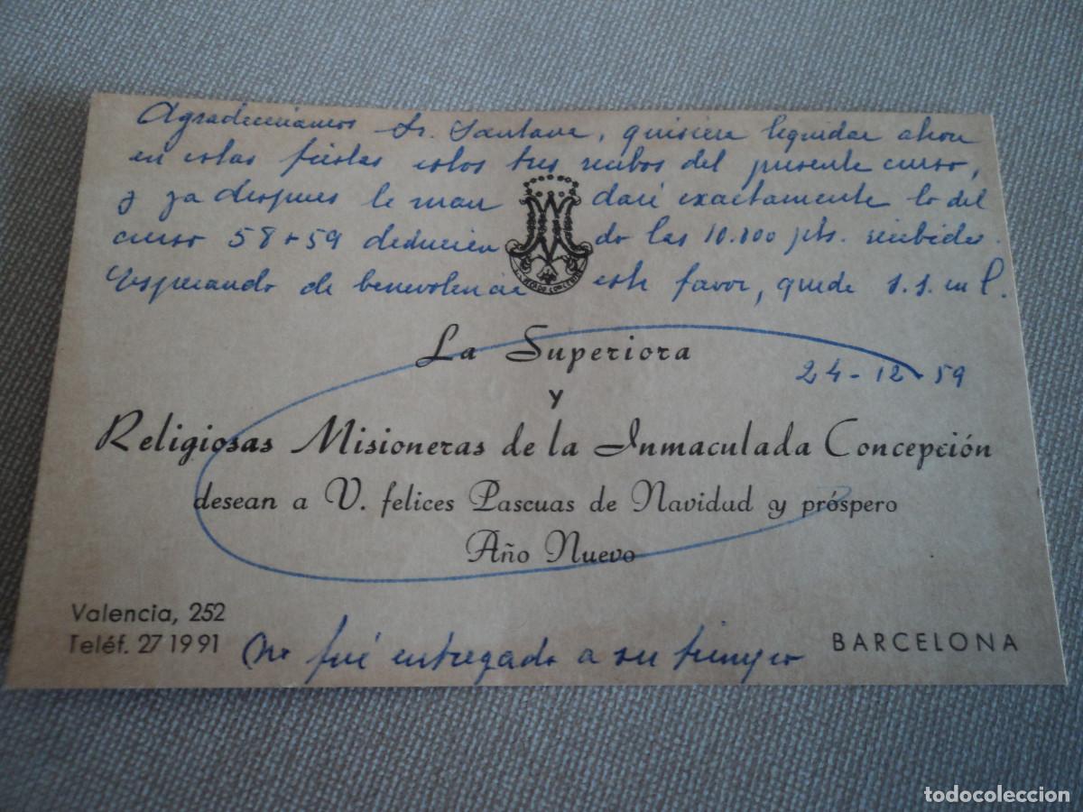 Coleccionismo: tarjeta de la superiora de religiosas inmaculada concepcion, reclamando pagos atrasados 1959