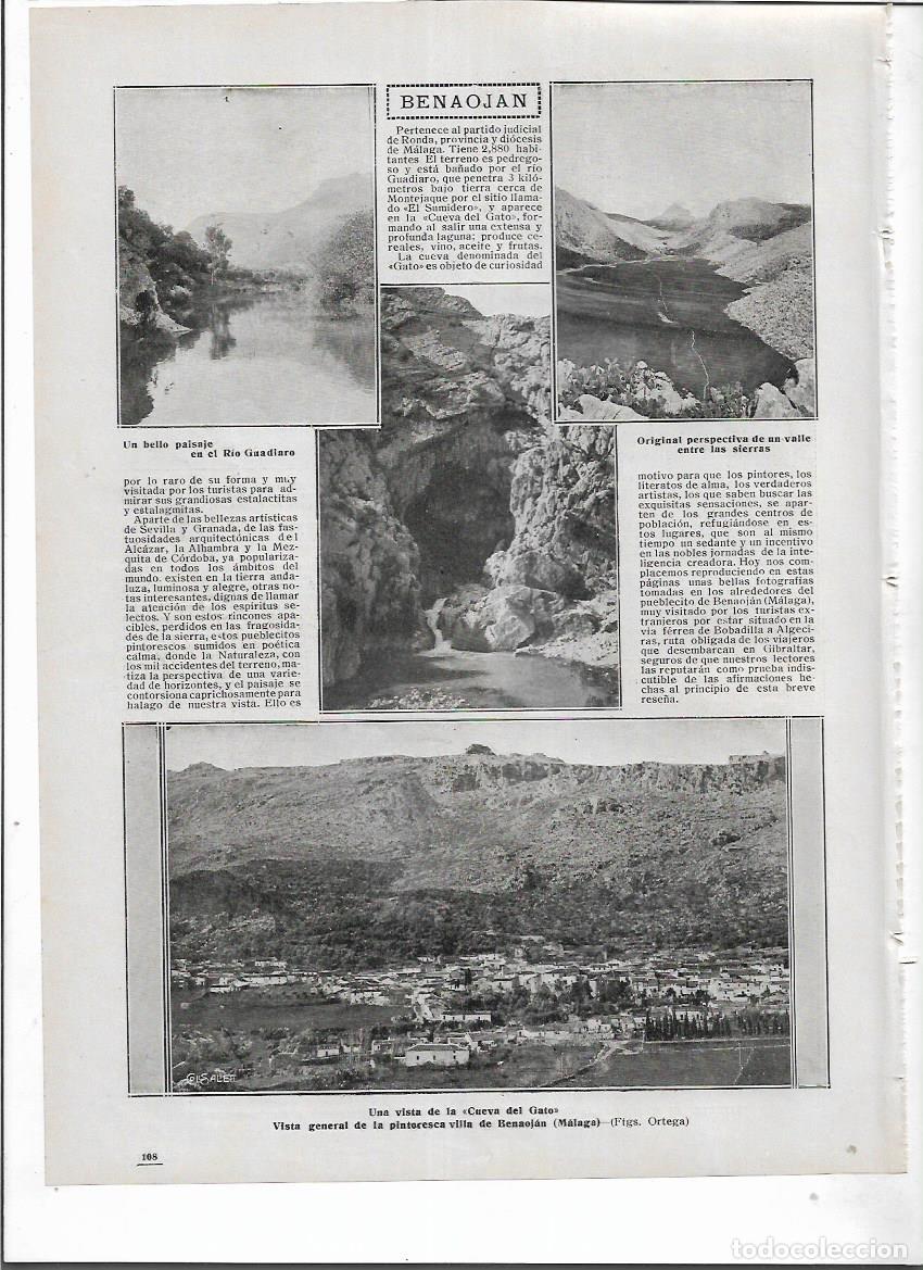 Collezionismo: A&Ntilde;O 1914 RECORTE PRENSA BENAOJAN RONDA MALAGA CUEVA DEL GATO VISTA GENERAL DE LA POBLACION PAISAJES