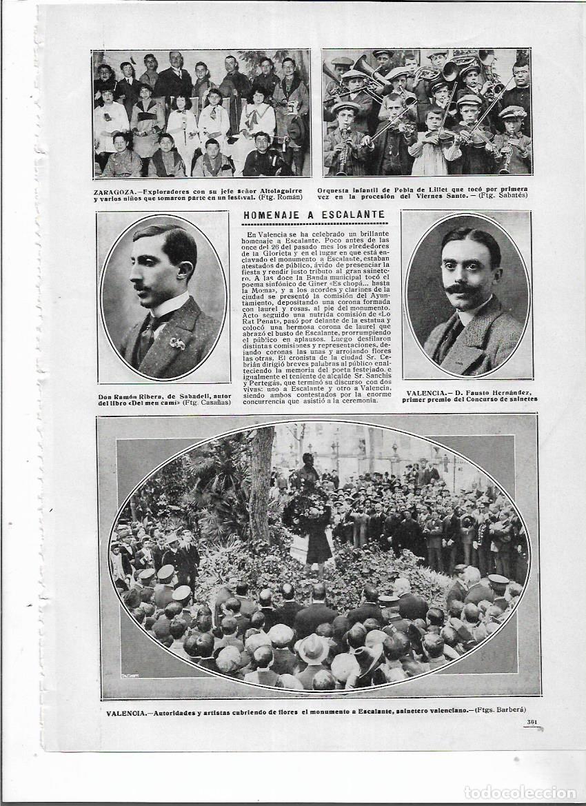 Sammelleidenschaft Papier: A&Ntilde;O 1914 RECORTE PRENSA VALENCIA HOMENAJE A ESCALANTE SAINETE SAINETERO MONUMENTO