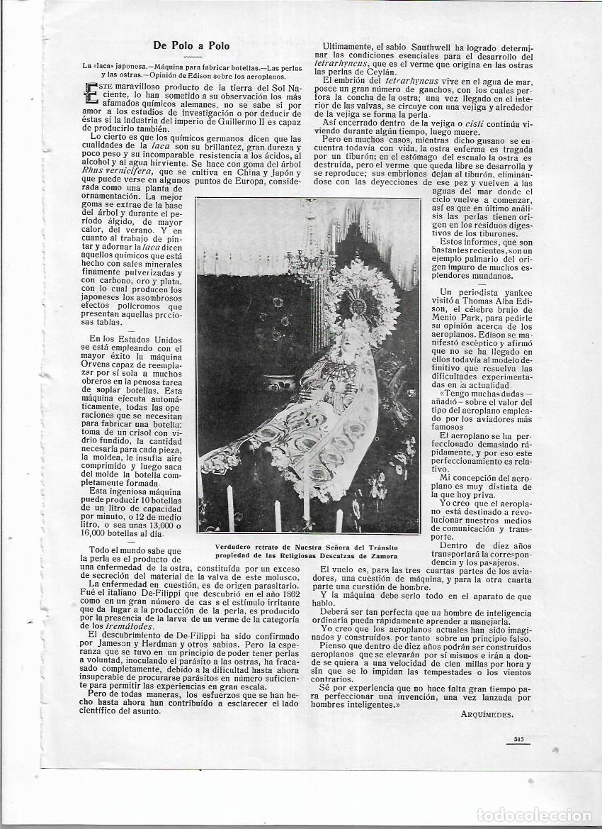 Collezionismo: A&Ntilde;O 1914 RECORTE PRENSA ZAMORA VERDADERO RETRATO VIRGEN DEL TRANSITO RELIGIOSAS DESCALZAS